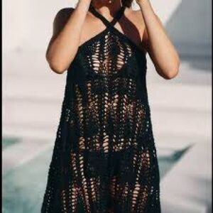 Anthropologie Black crochet Halter Coverup